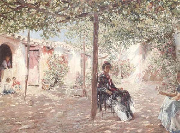 In The Courtyard Oil Painting by Jose Gallegos Y Arnosa