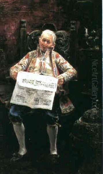 Reading The News, L'osservatore Romano Oil Painting by Jose Gallegos Y Arnosa