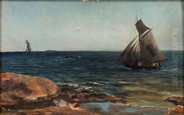 Sailing By The Shore Oil Painting by Akseli Valdemar Gallen-Kallela