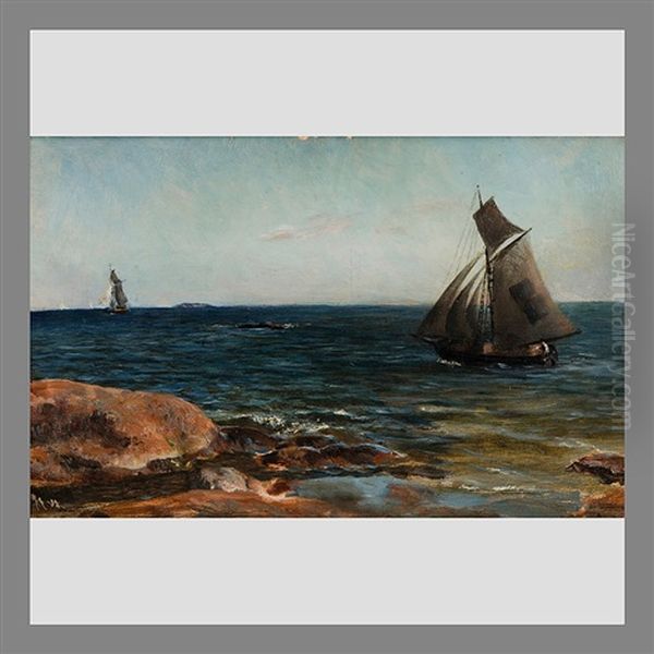 Sailing By The Shore Oil Painting by Akseli Valdemar Gallen-Kallela