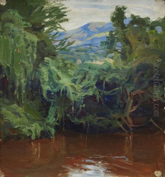 Afrikanskt Landskap - Landskapsstudie Oil Painting by Akseli Valdemar Gallen-Kallela