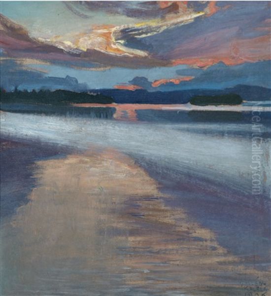 Sunset Oil Painting by Akseli Valdemar Gallen-Kallela