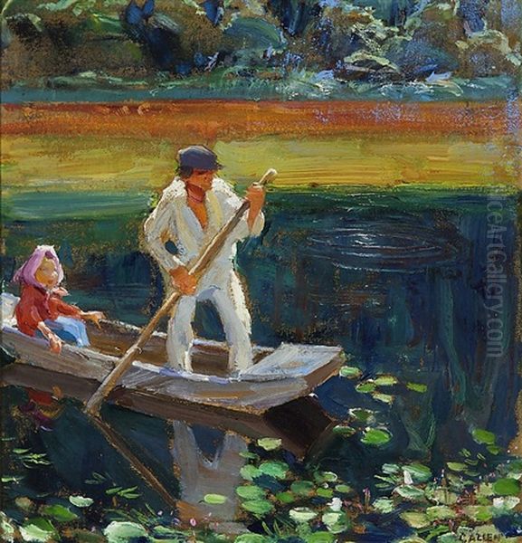 In A Rowing Boat Oil Painting by Akseli Valdemar Gallen-Kallela