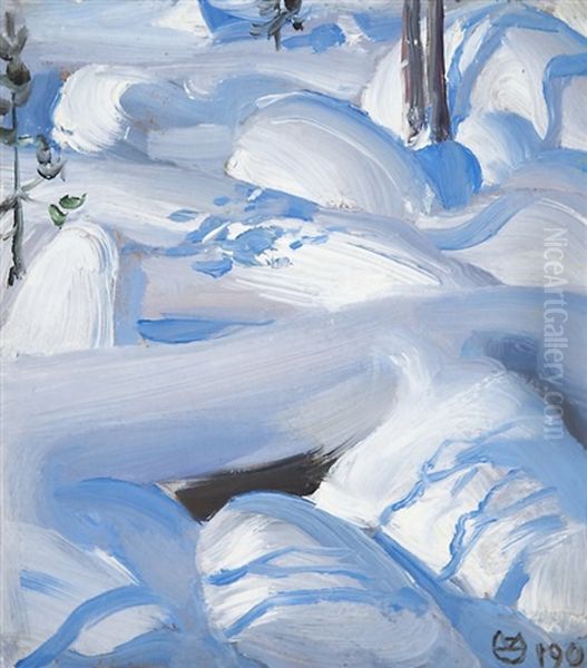 Snow-covered Stones Oil Painting by Akseli Valdemar Gallen-Kallela