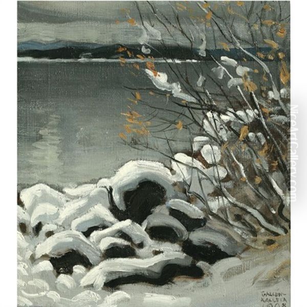 Luminen Maisema-snowy Landscape Oil Painting by Akseli Valdemar Gallen-Kallela