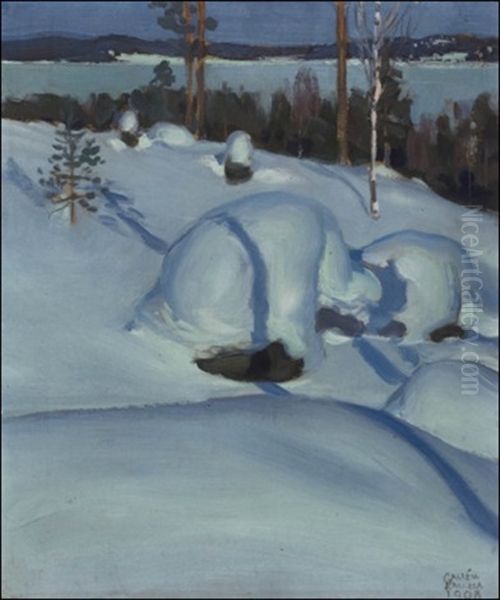 Lumimaisema Kuutamossa Oil Painting by Akseli Valdemar Gallen-Kallela