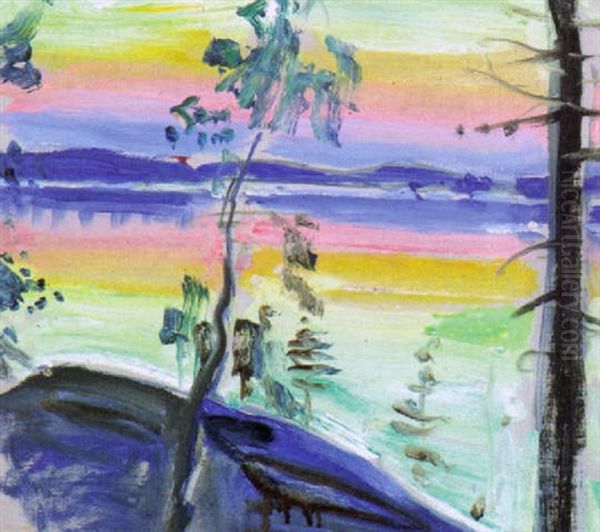 Iltavaloa Oil Painting by Akseli Valdemar Gallen-Kallela