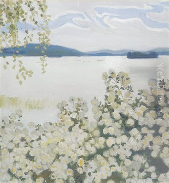 Valkoisia Ruusuja Konginkangas Oil Painting by Akseli Valdemar Gallen-Kallela