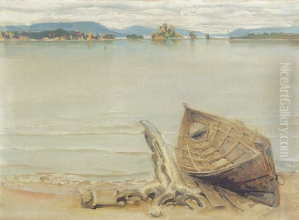 Vene Jarven Rannalla Oil Painting by Akseli Valdemar Gallen-Kallela