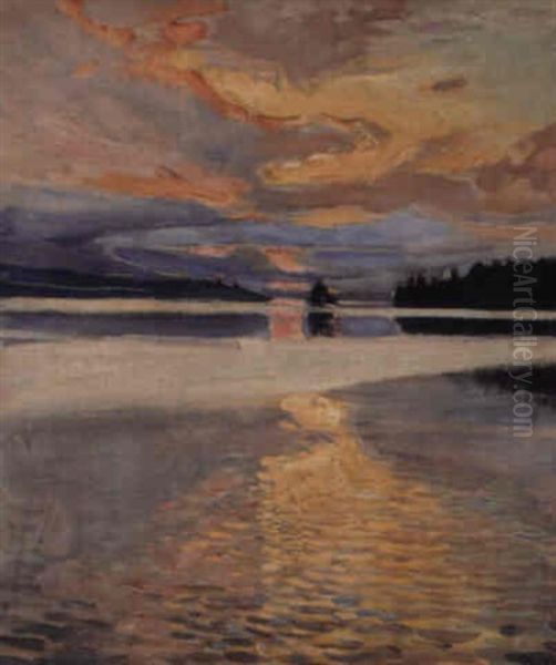 Auringonlasku (solnedgang) Oil Painting by Akseli Valdemar Gallen-Kallela