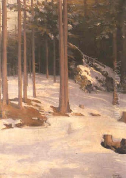 A Winter Wood Oil Painting by Akseli Valdemar Gallen-Kallela