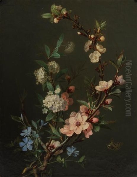 Still Life With Flowering Branches And Butterfly Oil Painting by Jean-Baptiste Gallet