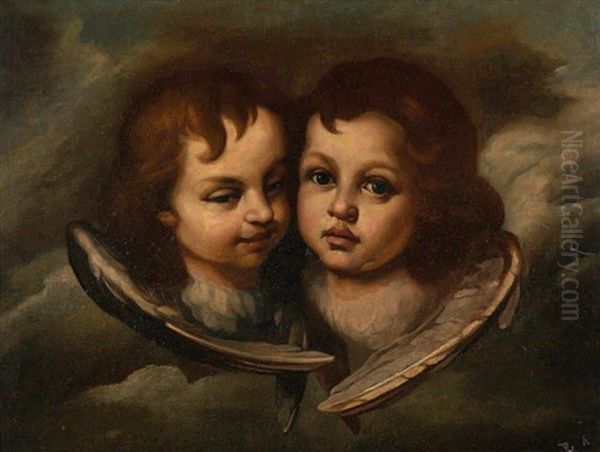 Deux Anges Dans Des Nuees Oil Painting by Giacomo (Lo Spadarino) Galli