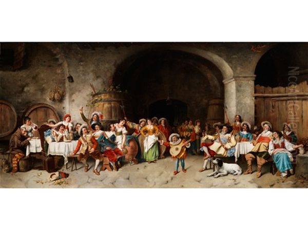 Grosse Festgesellschaft In Historischen Kostumen Mit Musikeinlage by Giuseppe Galli