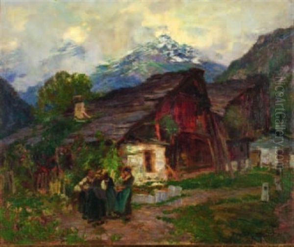 A Sera - Cascinali Ad Alagna Oil Painting by Riccardo Galli