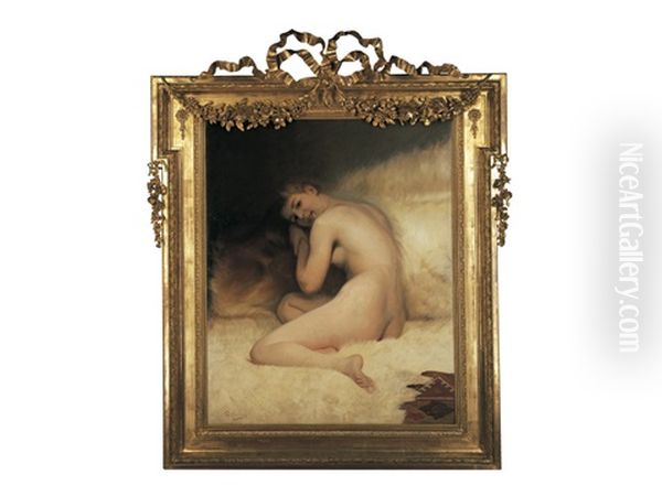 Woman In Nude In A Private Room Oil Painting by Louis Galliac