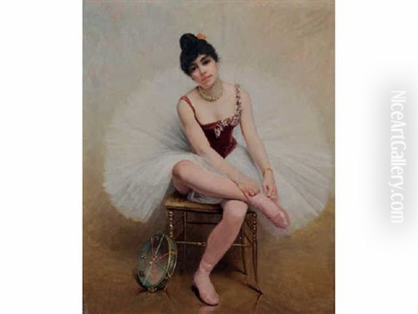 Ballerine Assise Au Tambourin Oil Painting by Louis Galliac