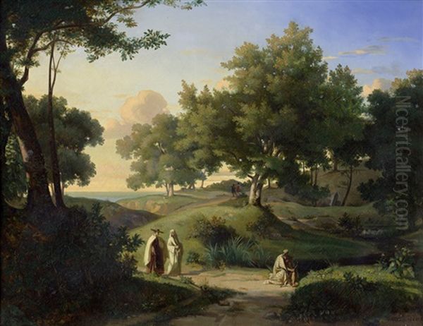 Wanderer In Arkadischer Landschaft Oil Painting by Gratien Achille Gallier