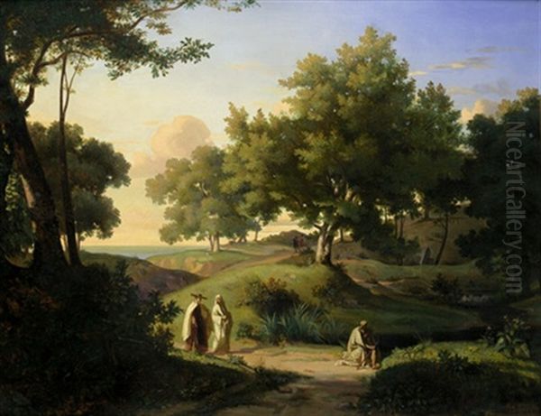 Wanderer In Arkadischer Landschaft Oil Painting by Gratien Achille Gallier