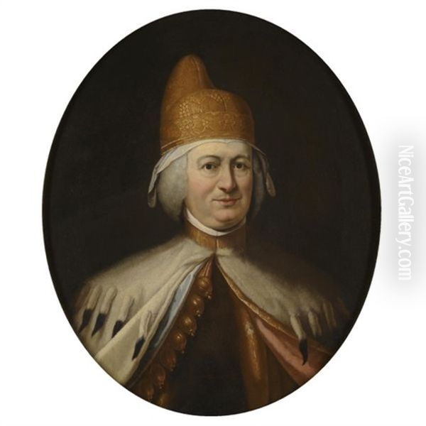 Portrait Of Doge Paolo Renier Wearing A White Fur Cape Oil Painting by Ludovico Gallina