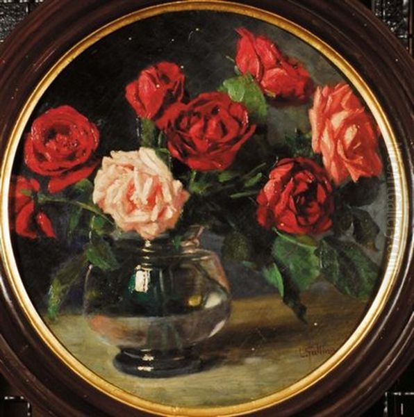 Vaso Di Rose Oil Painting by Luigi Gallina