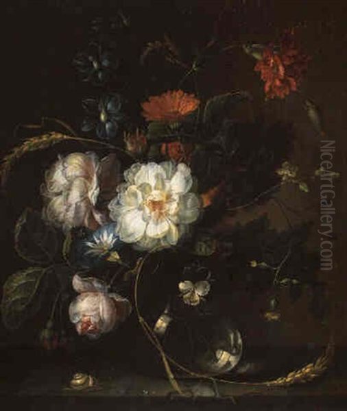 Bouquet De Fleurs Dans Un Vase En Verre Oil Painting by Pieter Gallis