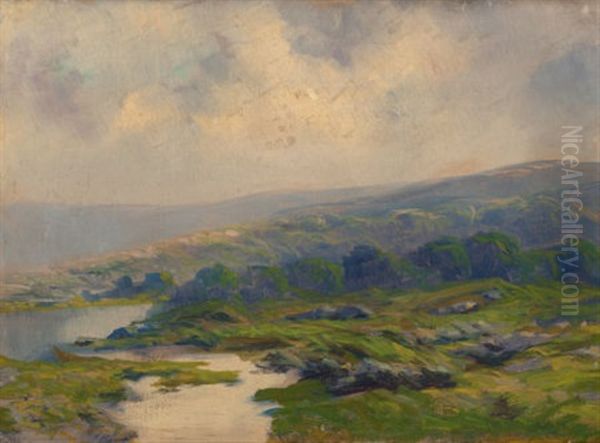 Expansive Mountain Landscape With Misty Pools Oil Painting by Henry Hammond Gallison