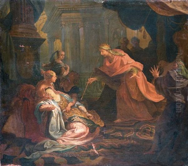 L'evanouissement D'esther Oil Painting by Louis Galloche