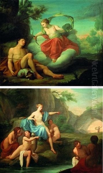 Diane Et Endymion (+ Diane Et Acteon; Pair) Oil Painting by Louis Galloche