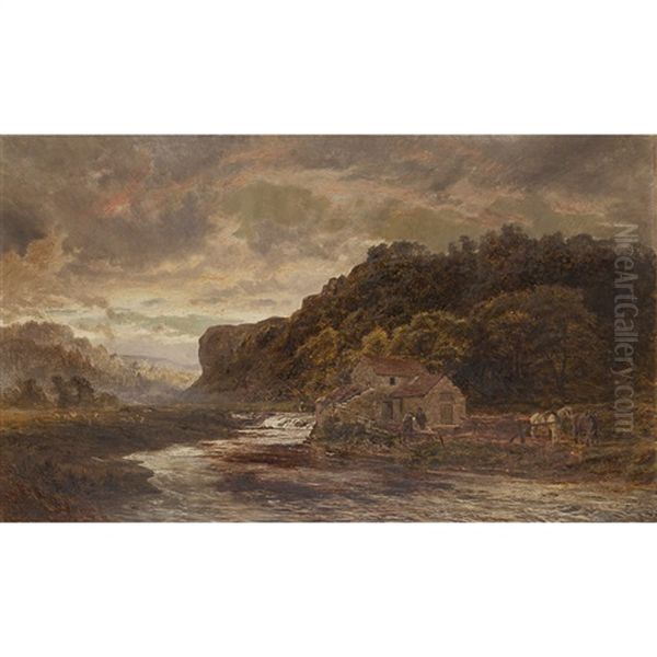 A Woodman's Cottage By A River Oil Painting by Robert Gallon