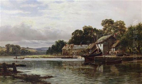 A Fishing Village On The Exe Oil Painting by Robert Gallon