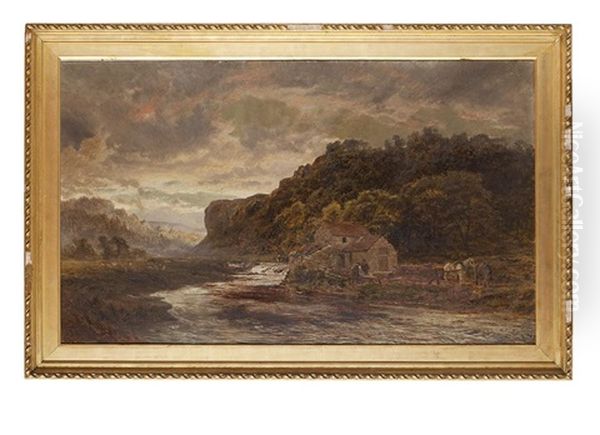 A Woodman's Cottage By A River Oil Painting by Robert Gallon