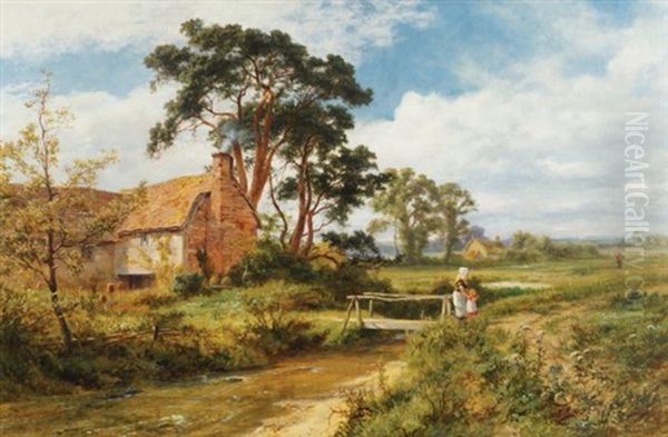 Cottage By A Stream Oil Painting by Robert Gallon