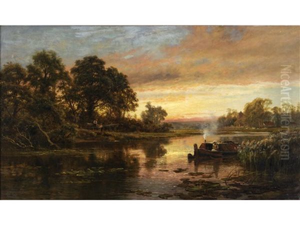 A Sunset On The Medway Oil Painting by Robert Gallon