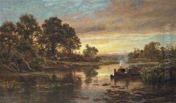 A Sunset On The Medway Oil Painting by Robert Gallon