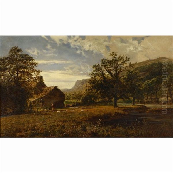 A Wooded Rier Landscape Oil Painting by Robert Gallon