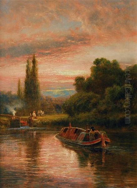 A River Landscape Oil Painting by Robert Gallon