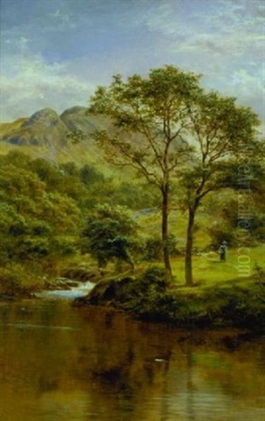 Mountain Landscape With Figure And A Stream Oil Painting by Robert Gallon