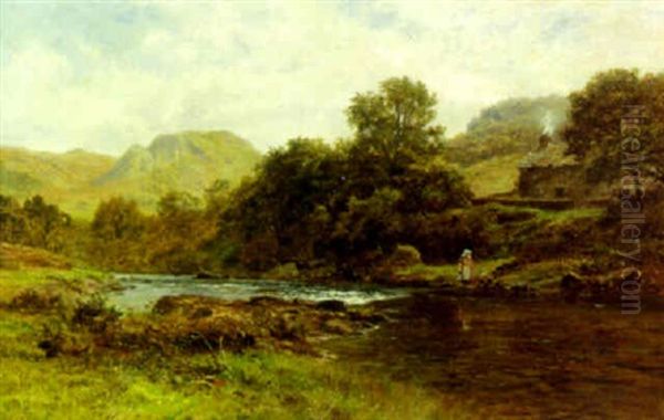 A Still Pool On The Lledr, North Wales Oil Painting by Robert Gallon