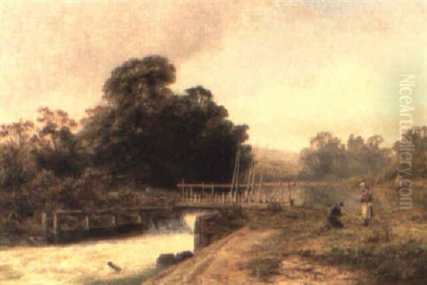 Hambledon Weir Oil Painting by Robert Gallon