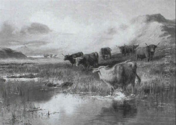 Cattle In The Highlands Oil Painting by Robert Gallon