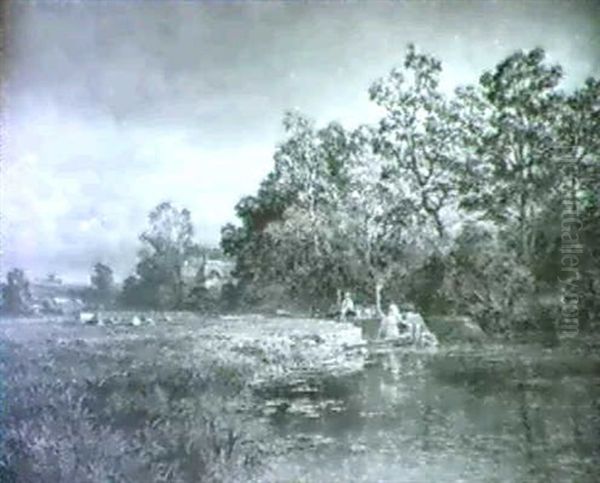 Landscape With River Boat Oil Painting by Robert Gallon