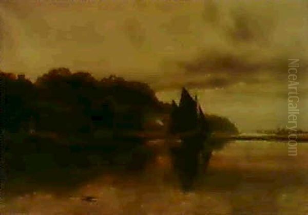 A Sailing Boat On A Estuary Oil Painting by Robert Gallon