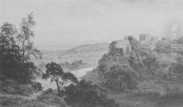 Goodrich Castle On The Wye Oil Painting by Robert Gallon