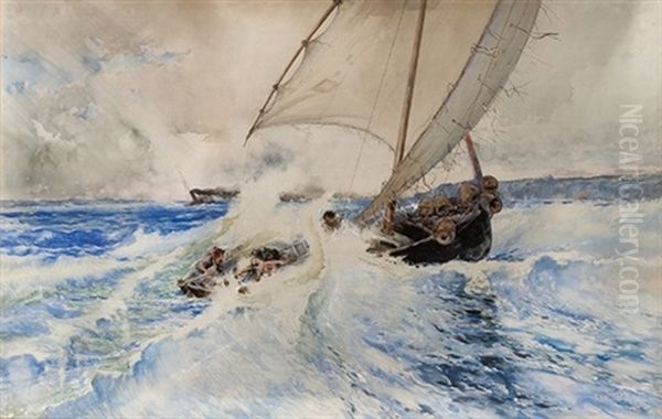 Barcos En La Tempestad Oil Painting by Baldomero Galofre Gimenez