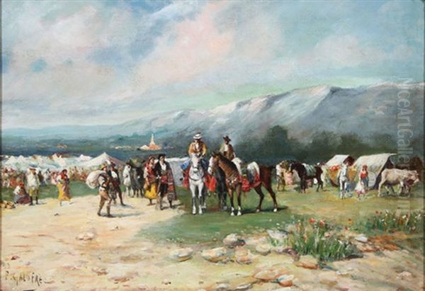 Gypsy Encampment In The Foothills Oil Painting by Baldomero Galofre Gimenez