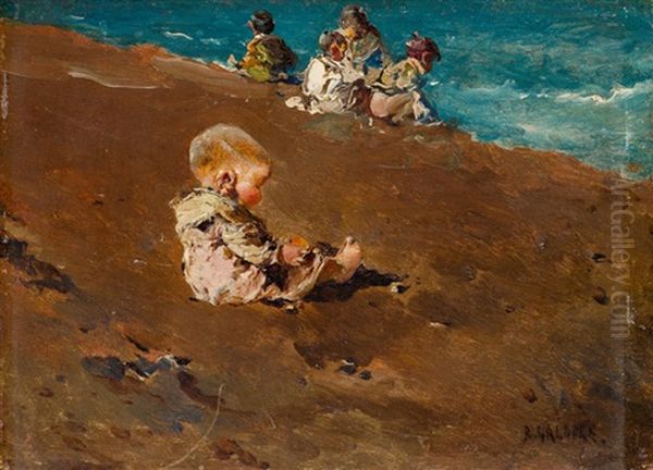 Ninos En La Playa Oil Painting by Baldomero Galofre Gimenez