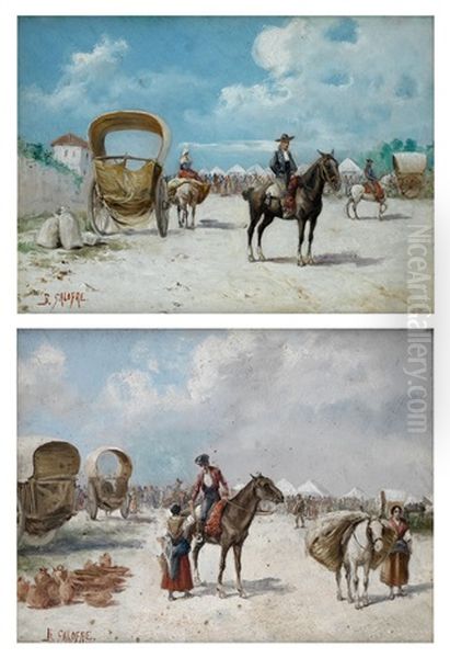 Mercado En El Camino (pair) Oil Painting by Baldomero Galofre Gimenez