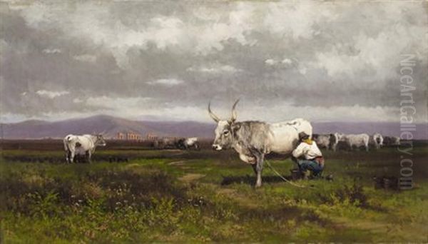 Paisaje Con Ganado (landscape With Cow) Oil Painting by Baldomero Galofre Gimenez