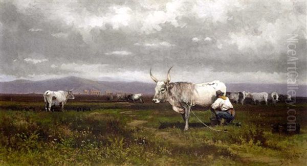 Paisaje Con Ganado (landscape With Cow) Oil Painting by Baldomero Galofre Gimenez